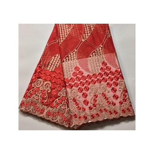 RED Rhinestones Embroidered Tulle Lace Fabric For Party Dress High Quality Fashion African French Net Lace Fabric YLM016