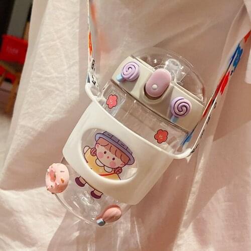 Summer high-value water cup straw cup cute ins wind net red plastic cup student water bottle portable and compact