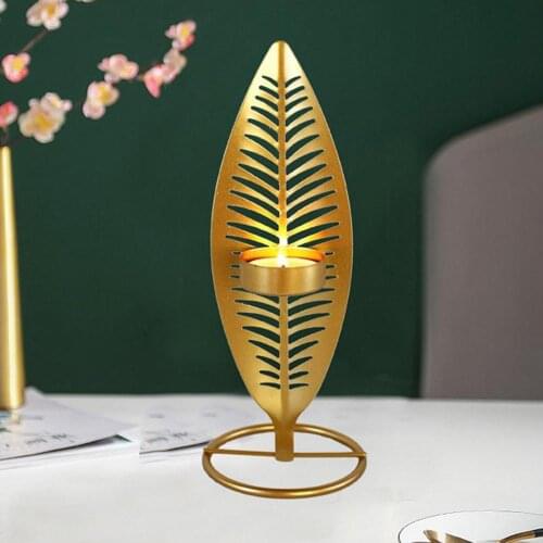 80% Hot Sales!! Modern Metal Leaf Candle Holder Golden Candlestick Party Wedding Home Ornament