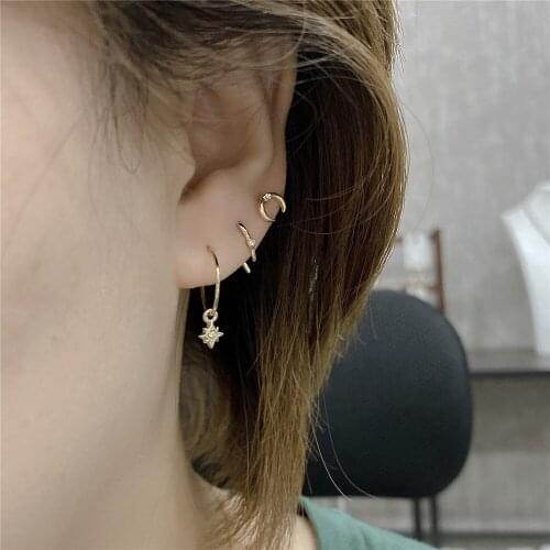 Lovely Cute Gold Color Plating Triangle Star Hook Horn Teardrop 6 Pair Stud Earrings Pack For Women Girl Chic Modern Jewelry