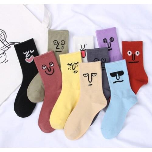 Cartoon Socks Smiley Face Funny Harajuku Women Kawaii Cute Happy Streetwear Cotton Woman Sock Kobieta Skarpety Femme Chaussettes