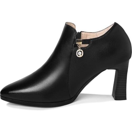 Pointed Thick Heel Shoes, Solid Color WomenS Shoes With Side Zipper, WomenS Platform Shoes