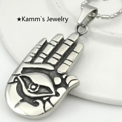 AMUMIU Plam Eyes 316L Stainless Steel Necklace Pendant Necklace Fashion KP108