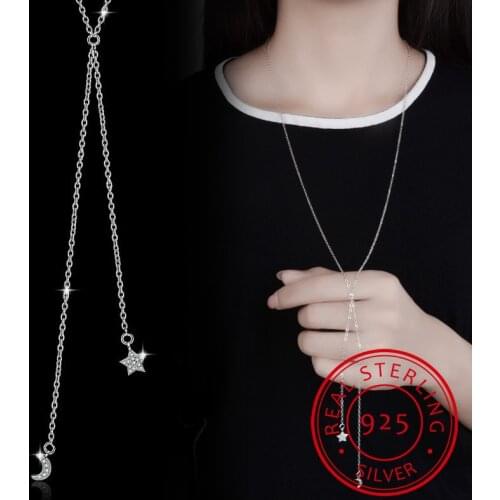 Korea 925 Sterling Silver Moon Star Necklaces & Pendants Silver Chain Choker Necklaces Jewelry Collar Colar