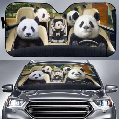 INSTANTARTS Cute Panda Family Pattern Durable Car Protector Car Windshield Sun Shade Heat Reflector Auto Shade for Windshield