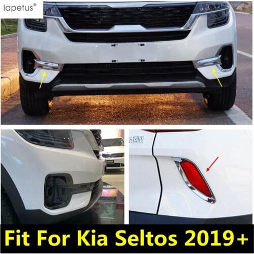 Front / Rear Bumper Fog Lights Lamps Cover Trim ABS Chrome / Carbon Fiber Look Exterior Refit Kit For Kia Seltos 2019 2020 2021