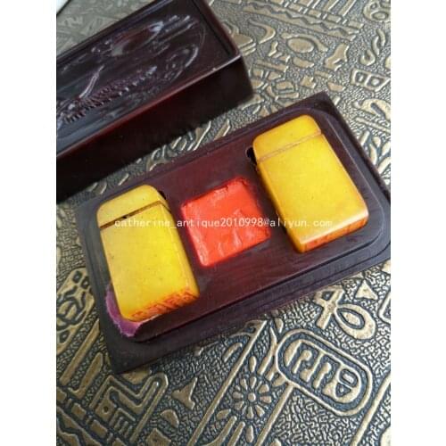 Rare Old Qing Dynasty Tian Huang stone seal, twin,with carving, best collection&adornment,Free shipping