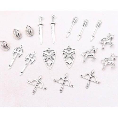 Retro Knight Equipment Metal Pendant, Shield Charm, Blade Charm, Axe Charm, Bow Charm, Mount Charm, Helm Charms, Shield Charms