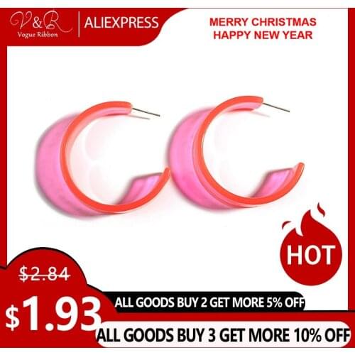 Post C-hoop Earring Purple/ Light Green/ Neon Pink Acrylic Earrings 2019 Simple New Fashion Jewelry For Girl