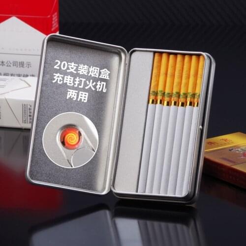 Packing 20pcs cigarettes Metal Case with Windproof Rechargeable Eletronic Cigarettes Lighters
