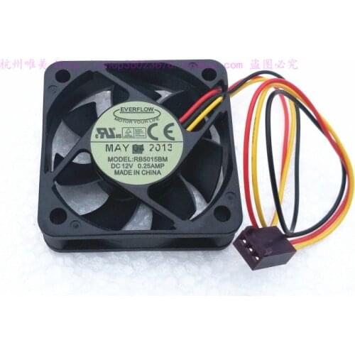 NEW FOR EVERFLOW RB5015BM 5015 5CM 3PIN Double Ball bearing 12V 0.25A cooling fan