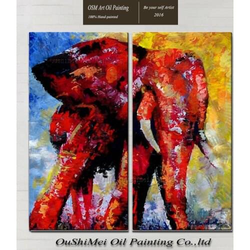 Artist Handmade High Quality Abstract Red Elephant Oil Painting On Canvas Hand-painted Abstract Elephant Decorative Painting