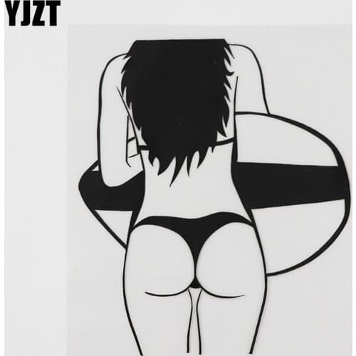 YJZT 10.7CMX12.6CM Fun Surfer Sexy Girl Surfing Decal Vinyl Car Sticker Black/Silver 8A-0513