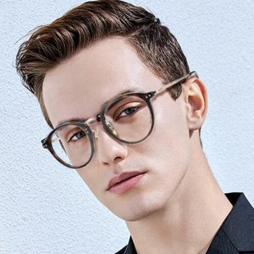 ZENOTTIC Acetate Computer Glasses Frame Men Round Anti Blue Light Prescription Eyeglasses Luxury Brand Myopia Optical Eyewear