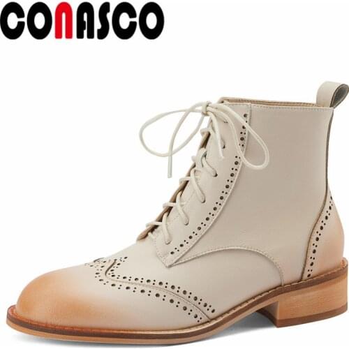CONASCO New Punk Women Ankle Boots Autumn Winter Warm Cow Leather Party Basic Prom Office Lady Classic High Quality Shoes Woman