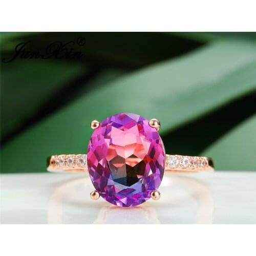 Charm Mystic Purple Crystal Oval Stone Rings For Women White Rose Gold Simple Rainbow Zircon Thin Ring Band Engagement Ring CZ