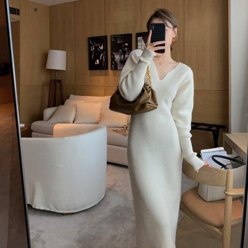 Winter WomenS Dress 2021 Bodycon Sweater Women Dress Long Sleeve Knitted Dresses Maxi Vintage Oversize Dresses Knitting Fall