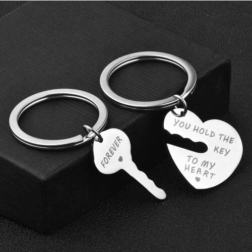 1 Pair Fashion Couple Car Key a Pair Accessories I LOVE YOU Keychain Heart Key Ring Silvery Lovers Car Key Chain Souvenirs Gifts