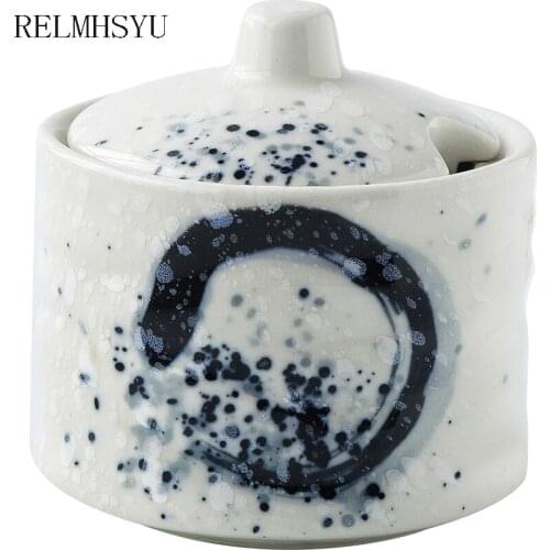 1PC RELMHSYU Japanese Style Retro Ceramic Seasoning Canned Soy Sauce Bottle Toothpick Holder Pepper Box Cuisine Set Restaurant