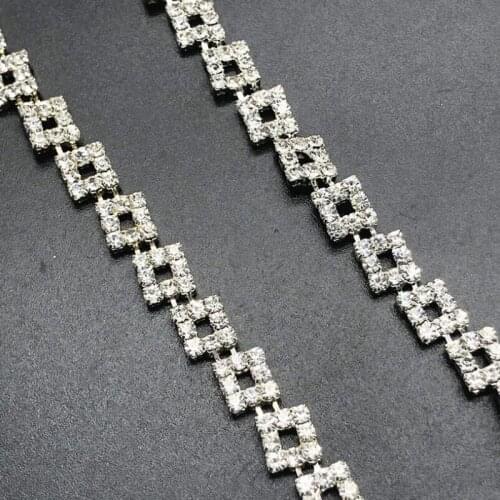 10Yards Hot Selling Diamante Rhinestone Trim Square Shape Crystal Wedding Dress Sew Sash