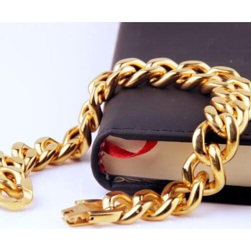 15mm 8.5'' High Quality Stainless steel Gold cuban Chain Link Bracelet For Mens jewelry Fashion Gifts