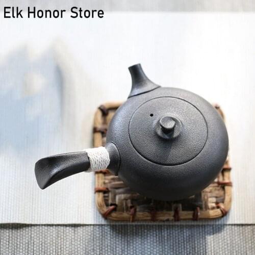 175ml Handmade Japanese Style Ceramic Side Handled Teapot Balck Coarse Tea Pot Kung Fu Tea Pu'er Teaware Master Personal Pots