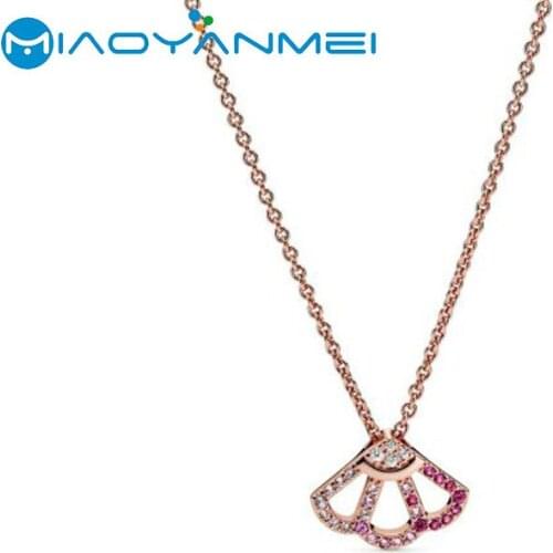 2020 Autumn New S925 Sterling Silver Necklaces Pink Fan Collier Necklace Fit Original Pandora Pendants Women Birthday Gift