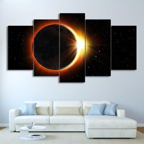 Canvas Wall Art Pictures Modern Frame Painting 5 Pieces Universe Solar Eclipse Landscape Living Room Decoration HD Print Posters