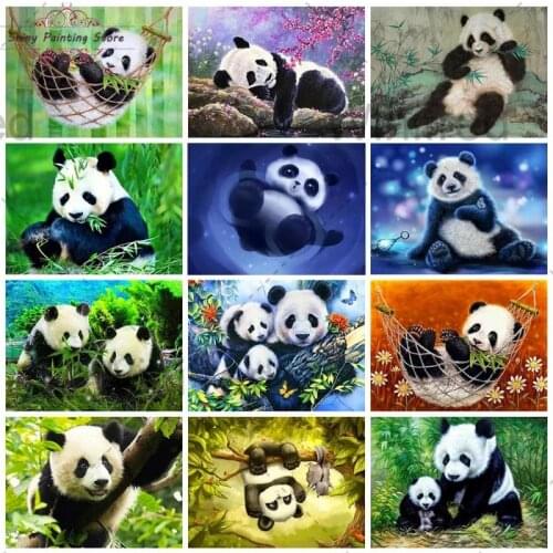 5D Diamond Painting Panda Picture Diamond Encrusted Cross Stitch Diamond National Treasure Panda Bamboo Bear Animal Home Decor