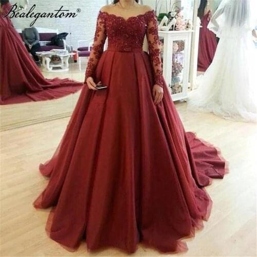 Bealegantom Lace Wine Red Long Sleeves Quinceanera Dresses 2021 Ball Gown Appliques Sweet 16 Prom Dress Vestidos De 15 Anos