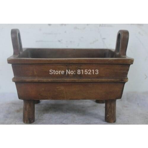 Bi0011576 Chinese Folk Culture Handmade Bronze Brass Copper Statue Cuboid incense burner