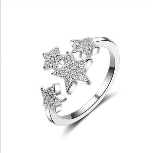 Shiny Zircon Star Rings For Women Jewelry Top Quality Silver Plated Girls Finger Ring Female Bride Wedding Accessories Princess