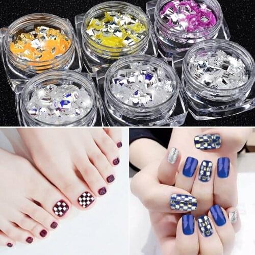 1 Box Shiny Square Laser Mirror Silver Ultrathin Sequins Colorful Bottom Nail Art Glitter Flakes UV Gel DIY Nail Art Decorations
