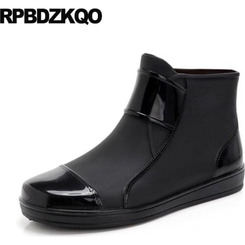 Short rubber fishing boots men winter shoes booties fashion waterproof high top blue stylish 2019 black autumn slip on faux fur