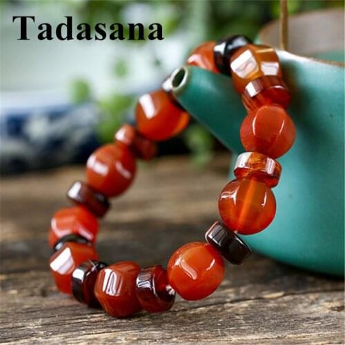 Button Red Agates Bracelets Men Women Friendship Bracelets Natural Stone Beads Buddhism Meditation Jewelry Wholesale