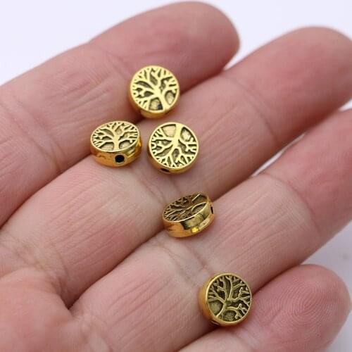 40PCS Gold Color Tree of Life Loose Spacer Beads for Jewelry Making Bracelet DIY Necklace Accessories Craft 9mm