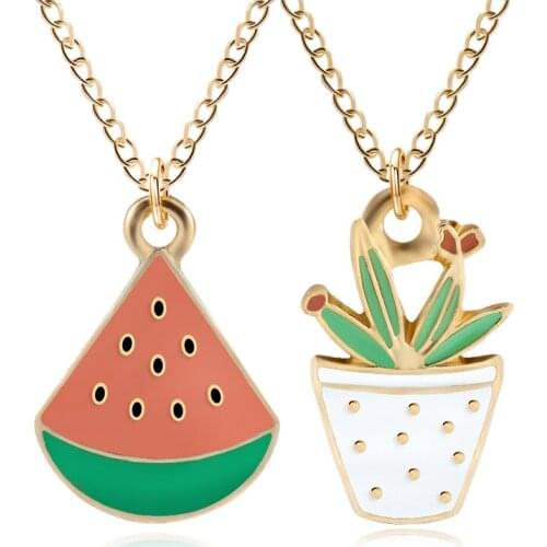 DIY Trendy Watermelon Pendant Kawaii Cartoon Potted Plant Necklace Gold Chain Necklaces&Pendants For Christmas Gift DropShipping