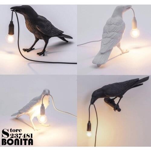 Simulation Birdie wall lamps Lucky bird wall lights for home Nordic animal shape Resin sconces lamps black / white hand made