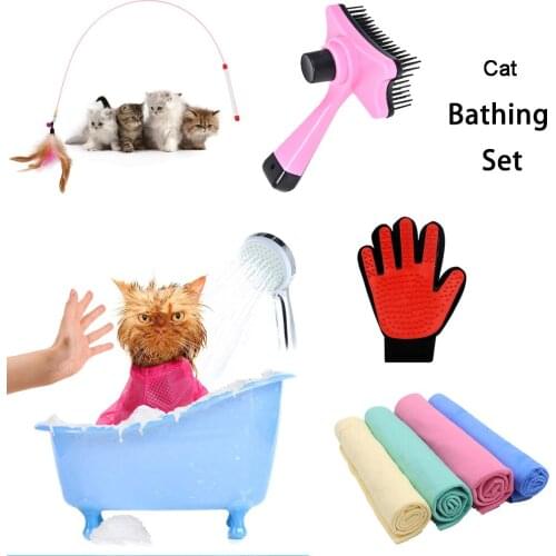 Cat Bathing Tool for Kitten Pet Grooming Set Cat Grooming Comfortable Massager Shower Tool Cat Cleaning Washing Tool 5 Items