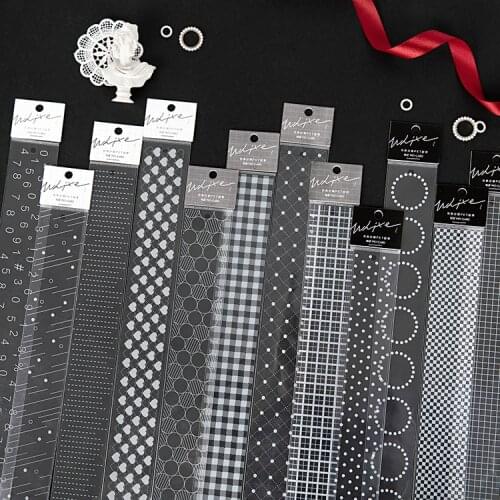 Kawaii PET Cute White geometric series Washi Masking Tape Stickers Scrapbooking Stationery Decorative Long Strip Of Tape