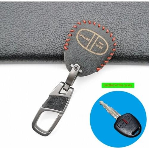 100% Leather Car Key Cover Case for Mitsubishi Colt Lancer Outlander Grandis Pajero Sport 2 Buttons Remote Car Key Case