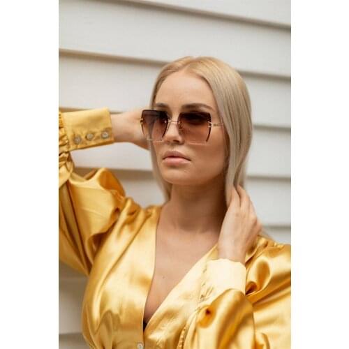 Square Women Frameless Gradient Sun Glasses Women Brand Designer Retro Pink Outdoor Lentes Womens Pedestrian Brown Sunglasses
