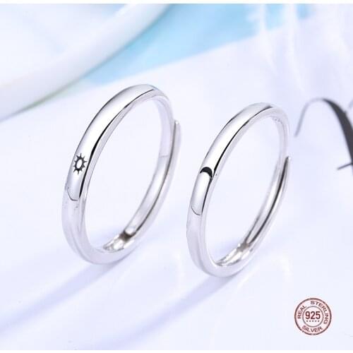 LKO New Arrive Sun and Moon 925 Sterling Silver Opening Ring Men Women Pair Ring Lovers Rings Fashion Jewelry