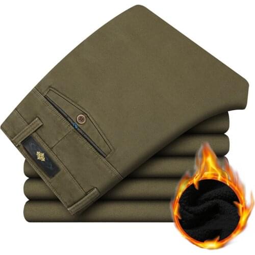 Fashion Mens Casual Pants Winter Straight Men Thick Trousers Solid High Quality Soft Fleece Warm Pants Loose Pantalon Homme