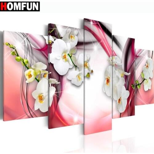 HOMFUN 5pcs Full Square/Round Drill 5D DIY Diamond Painting "flower" Multi-picture Combination Embroidery 5D Decor A14788