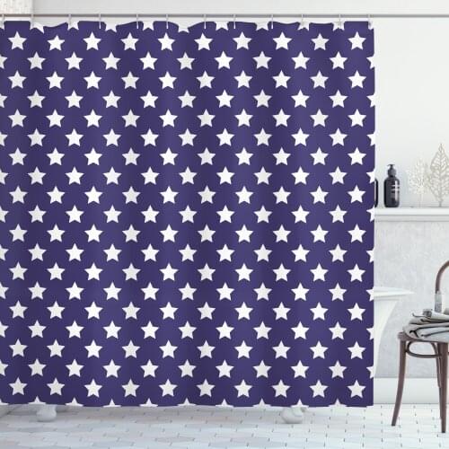 Indigo Shower Curtain Set Repetitive and Symmetric Navy Stars Curtain for Bathroom Decor 12 Hooks Decorative Bath Accessory