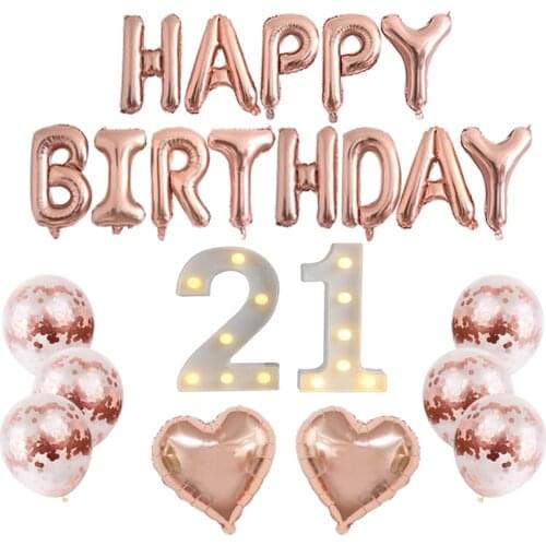 Chicinlife Rose Gold Adult 21/30th Birthday Number Balloon LED Night Light Lamp Happy Birthday Party Balloon Decoration Supplies