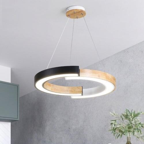 Nordic Led Wood Annulus Pendant Lights Modern Indoor Circular Ring Dining Room Kitchen Hanging Lamp Fixture Luminaire Home Decor