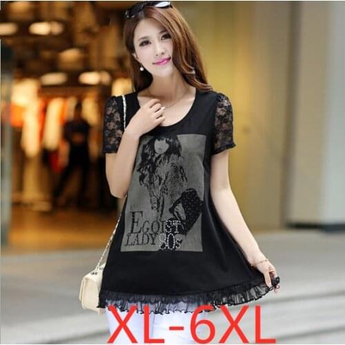 New summer plus size tops for women loose short sleeve cotton print lace T shirt large size top T-shirts 3XL 4XL 5XL 6XL 7XL