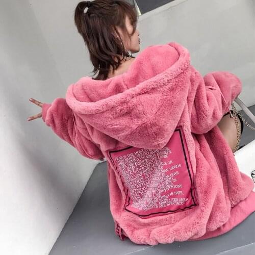 Autumn Winter Coat Women Faux Mink Fur Pullover Loose Casual Warm Hoodies Ladies Fleece Flannel Pullover Female Sweatshirt Pink